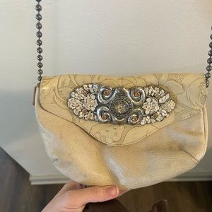 Vintage leather crossbody Leatherock USA purse handbag embellished rhinestone